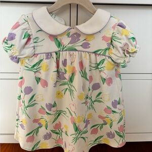 The Beaufort Bonnet Company Tulip print Dress 100% Pima, Peter Pan Collar